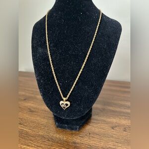 Nina Ricci Heart Rhinestone Necklace Vintage Gold + Silver